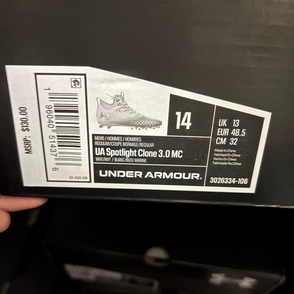 Under Armour Spotlight Clone 3.0 MC \'White Blue\' football cleats. NWT in box! main image 5